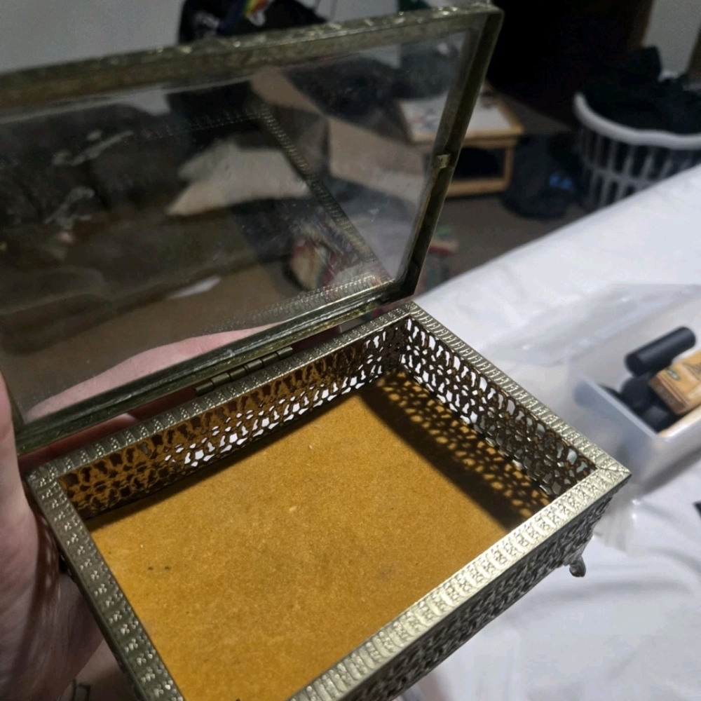 Vintage Glass and Metal Jewelry Box